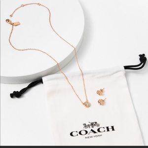 Brand New Coach Open Circle Necklace And Tea Rose Stud Earrings Set